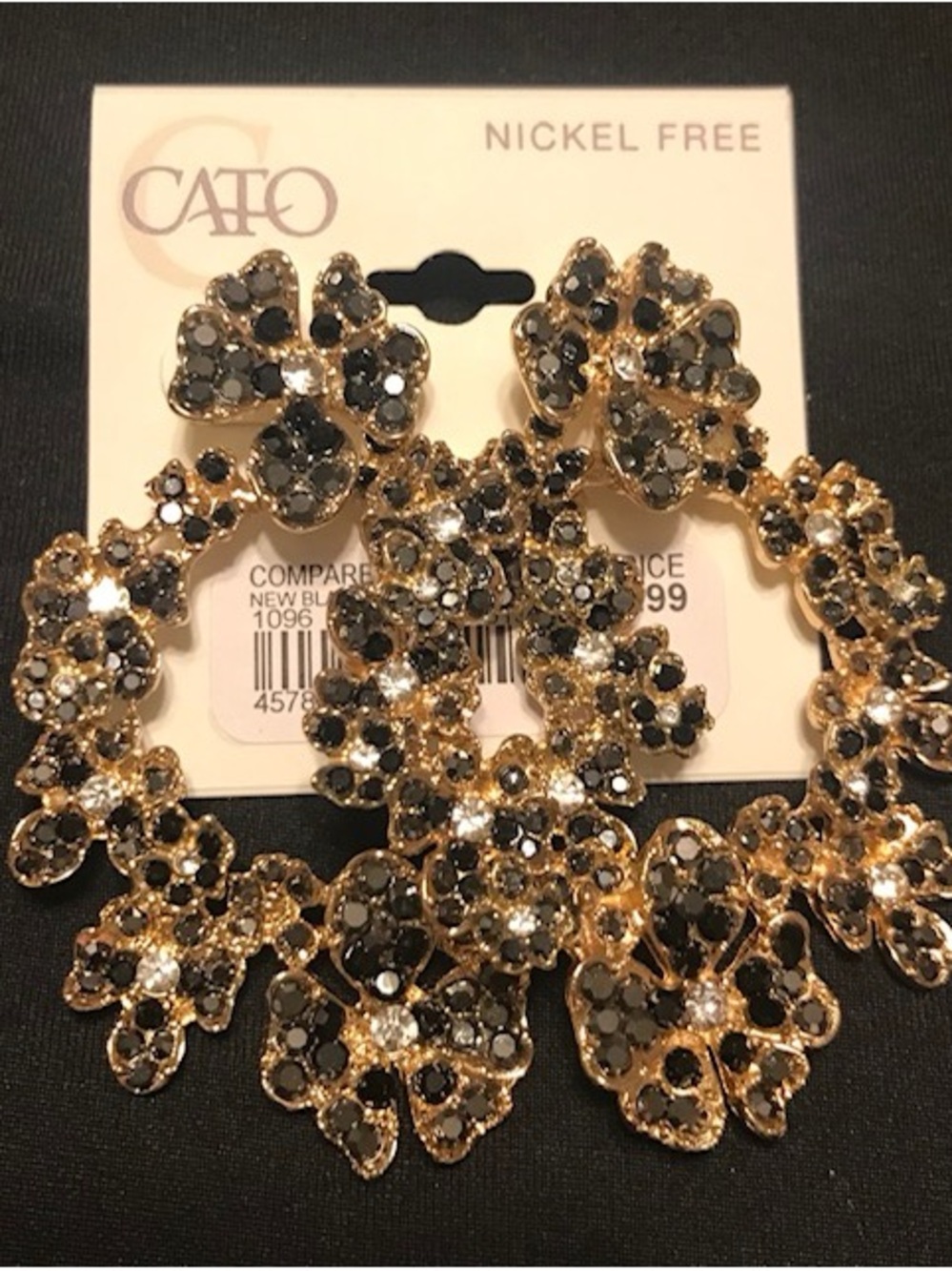 CATO Gold-Tone Black Crystal Floral Statement Earrings